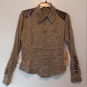 Da-Nang 100% Silk Surplus IndoChine Vintage Embellished Blouse Top